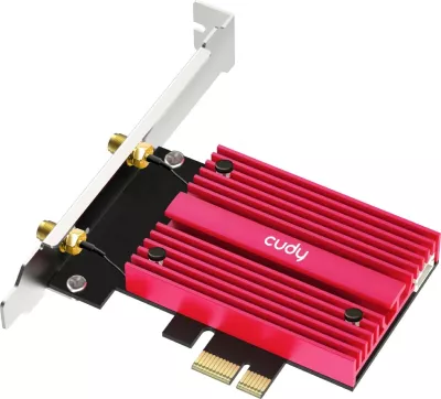 Kartë rrjeti WiFi Cudy WE9300S, PCI-E, BE9300, Bluetooth 5.4, me 2 antena të jashtme, e kuqe
