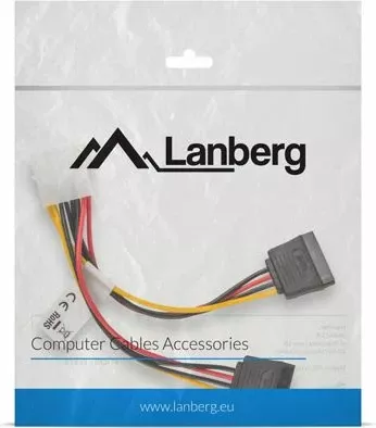 Kabllo furnizimi Molex në 2x SATA Lanberg CA-HDSA-11CU-0015 0.15 m, shumëngjyrëshe