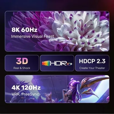 Kabllo UNITEK DisplayPort 1.4 në HDMI 2.1, 1.8M, E zezë