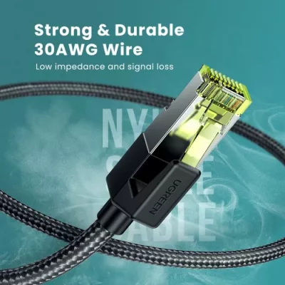 Kabllo Ethernet UGREEN 80423 Cat7 RJ45 2 m e ekranizuar me mbështjellës të thurur, e zezë, 1 copë