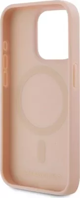 Mbështjellës Karl Lagerfeld Leather Monogram Metal Logo për iPhone 15 Pro Max, Rozë