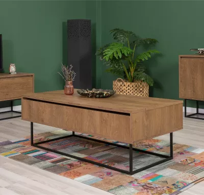 Set mobiljesh për dhomë dite, ngjyrë arre dhe e zezë, Laxus Takım 22, Skye Decor
