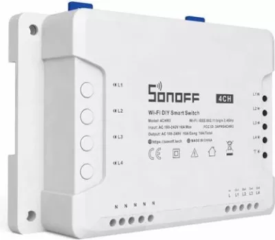 Switch smart Wi‑Fi SONOFF 4CHR3, 4‑kanal, 10A, 3500W, 2.4GHz, i bardhë