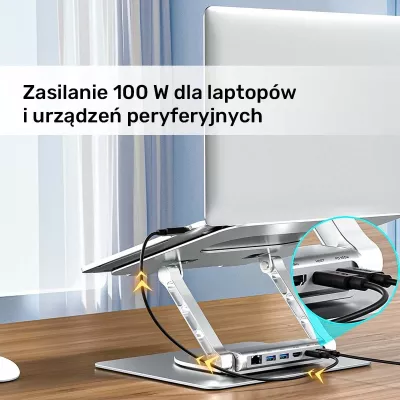 Podstavec laptop Unitek me hub USB-C HDMI 4K, gri