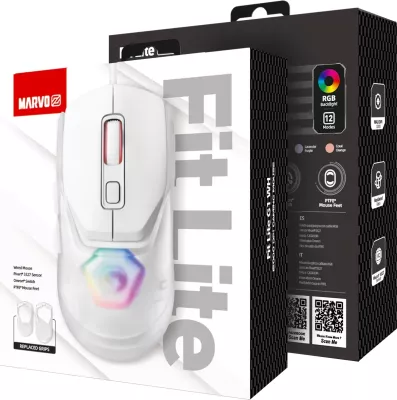 Maus gaming Marvo Fit Lite G1, wired, RGB, 12000 DPI, i bardhë