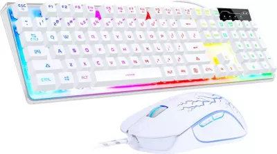 Set tastierë + maus MageGee K1, me kabllo, RGB, 104 taste, DPI 3200, Bardhë