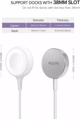 Karikues magnetik wireless për Apple Watch UGREEN 60969, USB-A + USB-C, 5V/1A, e bardhë