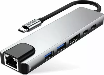 Adapter HUB Tech-Protect HB02 6in1, USB-C, USB 2.0, USB 3.0, HDMI 4K, RJ45, PD 100W, Gri
