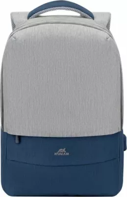 Çantë shpine për laptop RivaCase Prater 7562 15.6\" me portë USB, repelente ndaj ujit, gri/blu e errët