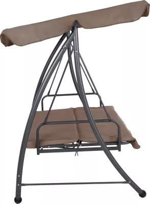 Shilte për verandë, 3-vendëshe, LIKID, FH5980.02, kornizë metalike, ngjyrë gri, pëlhurë ngjyrë kafe e çelur, 200x120x164H cm