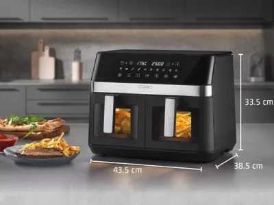 Fritezë me ajër të nxehtë CASO AirFry DuoChef 3186, 14 L, 2200 W, 2-in-1 furrë, e zezë/argjendtë