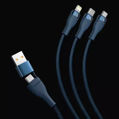 Kabllo multifunksional Baseus Flash Series II CASS030101, 1.2m, 100W, USB-A/USB-C/Lightning/micro USB, e zezë