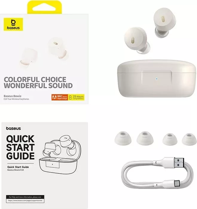 Dëgjuese Baseus Bowie E18, True Wireless Stereo (TWS), Bluetooth, të bardha