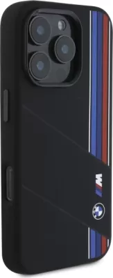 Mbështjellës BMW Silicone Cut Tricolor Lines MagSafe për iPhone 16 Pro, Zi