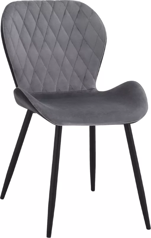 Karrige ngrënie Adalyn, PU e zezë dhe kadife gri, FH8729.01, 51x58x82 cm, set prej 2 copë