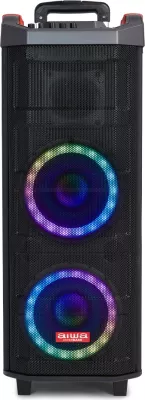 Altoparlant portativ Bluetooth Aiwa KBTUS-608 80 W RMS me drita RGB, me karrocë me rrota, i zi, me 2 mikrofonë wireless