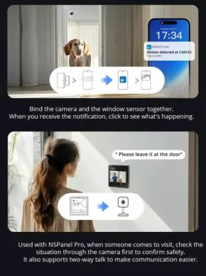 Kamerë sigurie e brendshme Wi-Fi SONOFF CAM-S2 1080P Full HD, zbulim personi AI, night vision, audio dy-drejtimëshe, TF deri 128GB, e bardhë