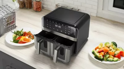 Fritezë me ajër të nxehtë AIWA FUTAGO AFR-9000 9L (2x4.5L) 2400W, e zezë/inox