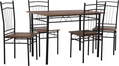 Tavolinë me karrige, 5 copë, PEARY FH9416.11, metal i zi-MDF, ngjyrë arre, 110x60x74 cm