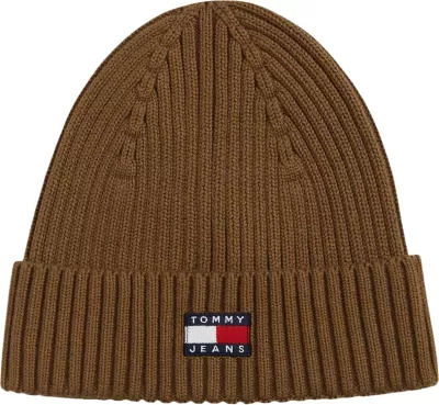 Kapelë beanie për meshkuj Tommy Hilfiger TJM Heritage Core AM0AM13669, ngjyrë baltë