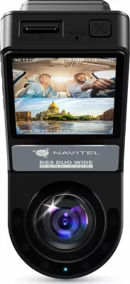 Video regjistrues për veturë Navitel RS3 Duo Wide 2K QHD, 2 kamera, microSD deri 512GB, ekran 2", i zi