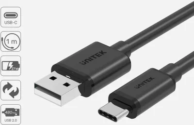 Kabllo  Unitek USB-A /C 2.0, 480 Mbps 1m, e zezë
