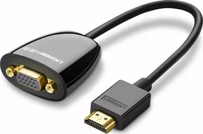 Adapter HDMI në VGA Ugreen 40253, FHD 1080p, kontakte të arta, i zi