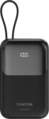 Power bank CANYON OnPower 101 10000 mAh PD 22.5W me kabllo të integrume Type-C, e zezë