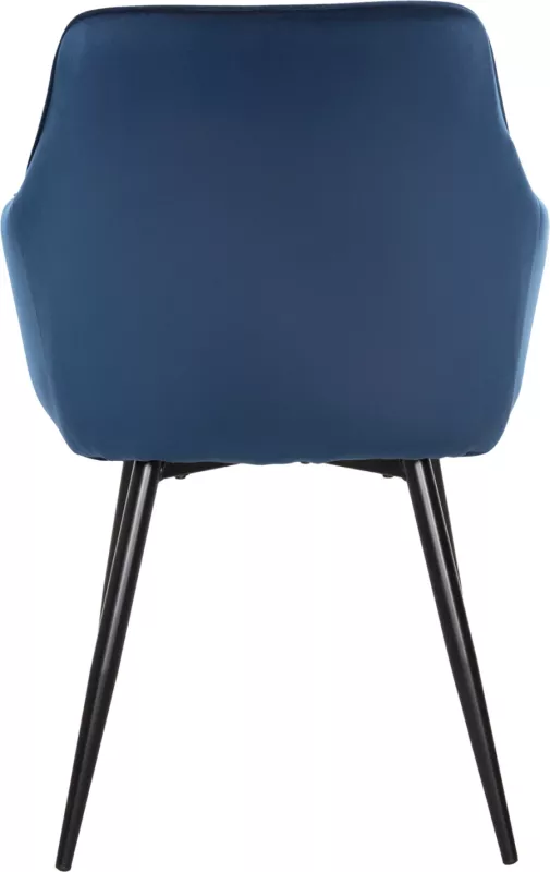 Karrige për ngrënie, kadife blu, këmbë metali të zeza, 57x56x84H cm