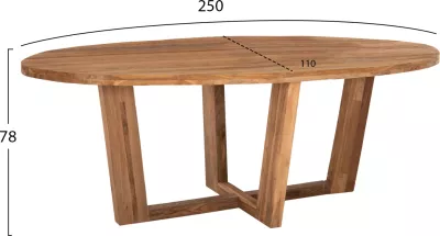 Tavolinë ngrënieje ovale CARIB, dru TEAK i ricikluar, ngjyrë natyrale, 250x110x78 cm