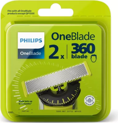 Teh rroje, Philips OneBlade 360 QP420/50, argjendtë, set 2 copë