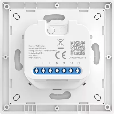 Switch/dimer muri smart Sonoff MINI-ZBDIM-E, ZigBee 3.0, rregullim ndriçimi 0-100%, matje energjie, 220-240V, 86x86mm, i bardhë
