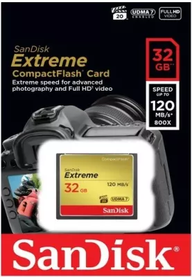 Kartelë SanDisk Extreme 32GB, CompactFlash, 120 MB/s, e zezë, e artë, e kuqe