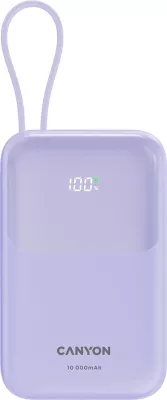 Power bank CANYON OnPower 101 10000 mAh PD 22.5W me kabllo Type-C të integruar, vjollcë