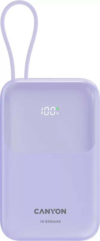 Power bank CANYON OnPower 101 10000 mAh PD 22.5W me kabllo Type-C të integruar, vjollcë