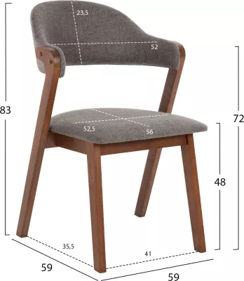 Karrige për ngrënie RIDER FH9734.01 dru gome ngjyrë arre-gri pëlhurë 59x59x83Hcm., set prej 2 copë