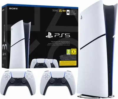 Konsolë Sony PlayStation 5 Slim Digital E-Chassis 825GB, me 2 kontrollera, e bardhë