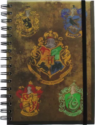 Bllok shënimesh Pyramid Harry Potter Hogwarts Crest & Four Houses A5, me spirale, kafe