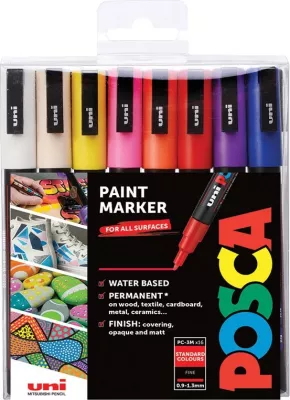 Set markera POSCA PC-3M, 16 ngjyra, majë e rrumbullakët, multikolor