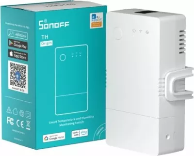 Switch smart Wi‑Fi SONOFF THR320, 20A max, kontroll temperaturë & lagështi, kompatibil me Alexa/Google Home/IFTTT, e bardhë