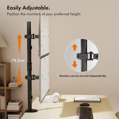 Mbajtëse monitori dual tavoline VONHAUS 3000112 për 2 ekrane 13-32", VESA 75x75-100x100, clamp/grommet, e zezë
