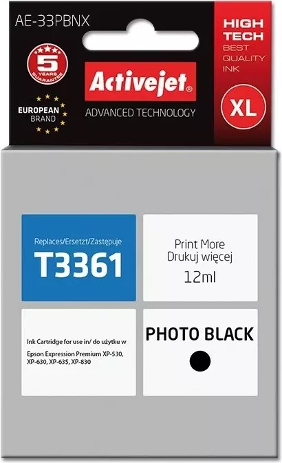 Ngjyrë zëvendësuese Activejet AE-33PBNX për printer Epson, 12 ml