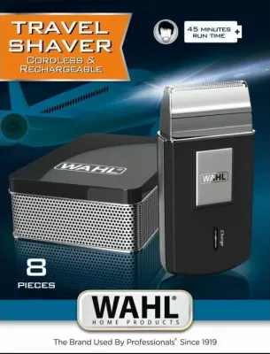 Makinë rroje Wahl Travel Shaver 03615-1016, folje, me bateri 45 min, karikim 480 min, set me qese + fletë prerëse rezervë + brushë pastrimi, e zezë