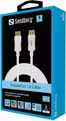 Kabllo lidhëse DisplayPort SANDBERG 509-15 DisplayPort 1.4 2m 8K@60Hz/4K@120Hz, e bardhë