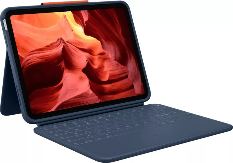 Mbështjellës me tastierë Logitech Rugged Combo 4 për tablet, ngjyrë blu