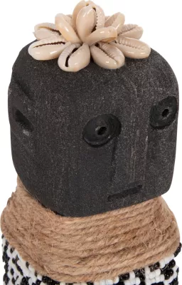Statujë tavoline SUMBA FH4311 prej guri të zi Paras, me rruaza dhe litar Seagrass, 7x7x17H cm
