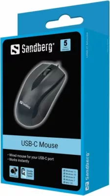 Maus Sandberg 631-04 USB-C me kabllo, optik 1200 DPI, 3 butona, 1.5 m, e zezë