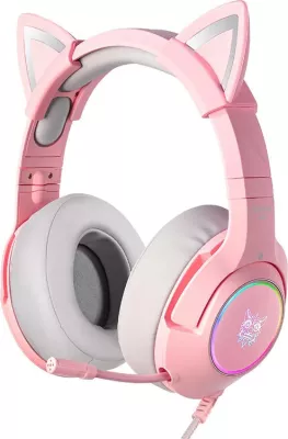 Kufje gaming ONIKUMA K9 me mikrofon, RGB, 3.5mm, Rozë, me veshë maceje