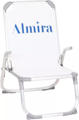 Karrige plazhi e ngritur, alumin i rëndë, Almira FH6431.03, tekstilene e bardhë, 53x68x80cm