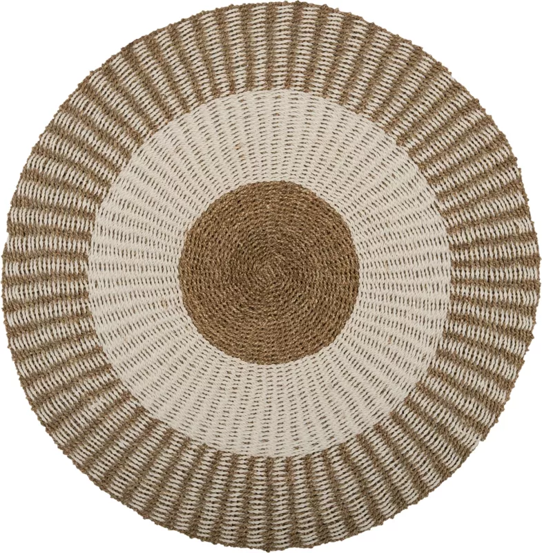 Tapet i rrumbullakët KIRKI, fibra natyrale bar deti, ngjyrë bardhë-natyrale, Φ120 cm